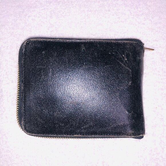 Vintage Womans Black Leather Wallet Folding Pill Holder Coin Slot Make Up - Picture 8 of 8